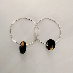 Sterling Silver Hoop Earrings with FAUX Tourtise Detail